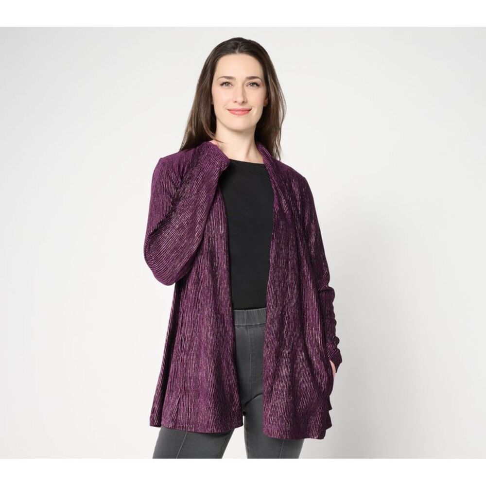 Susan Graver Women's Top Petite Sweater PM Foiled Textured Knit Open Pink